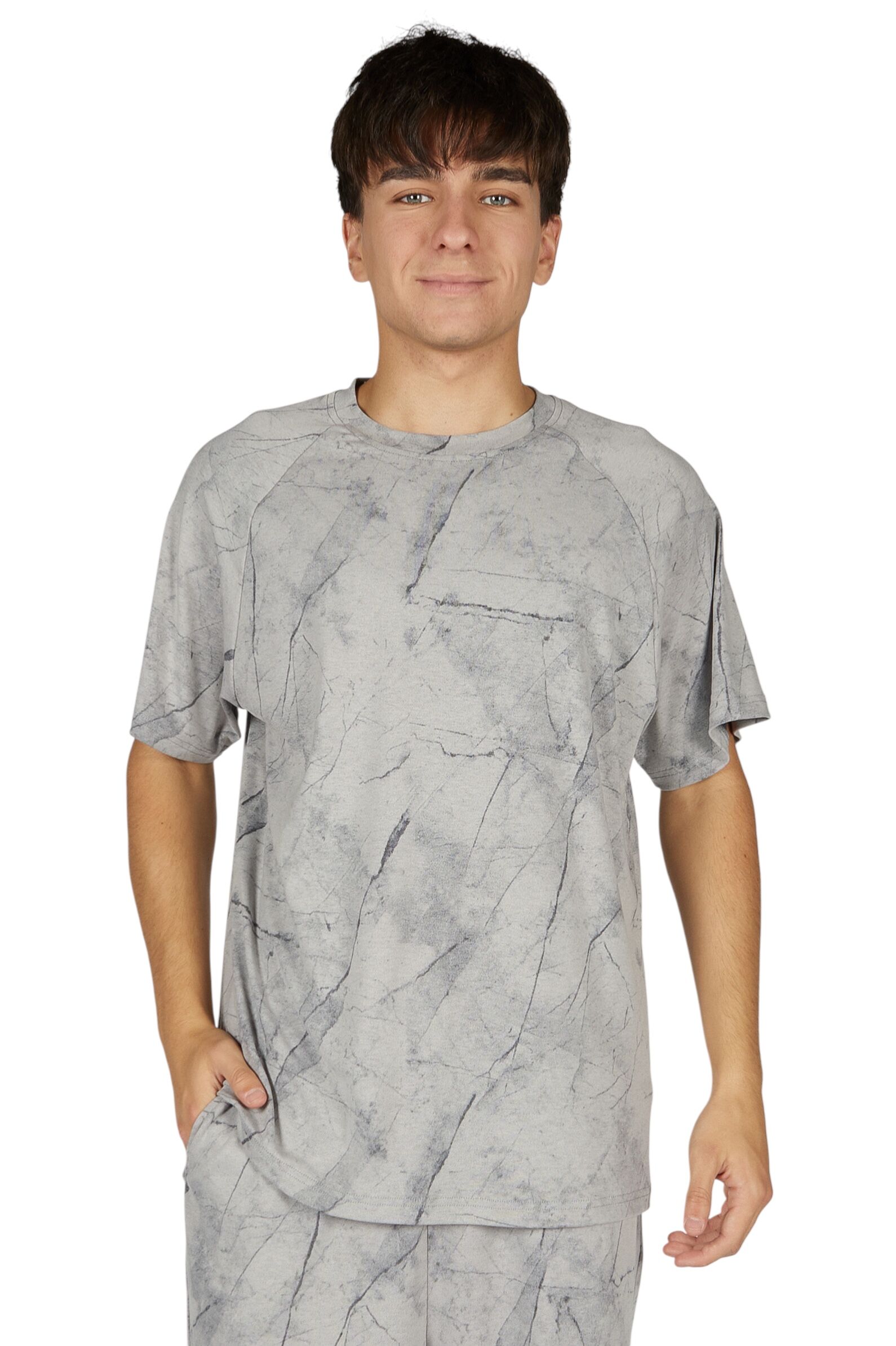 Футболка АРТ.B-TS36031,сер-чер,тенсель-пэ-эл