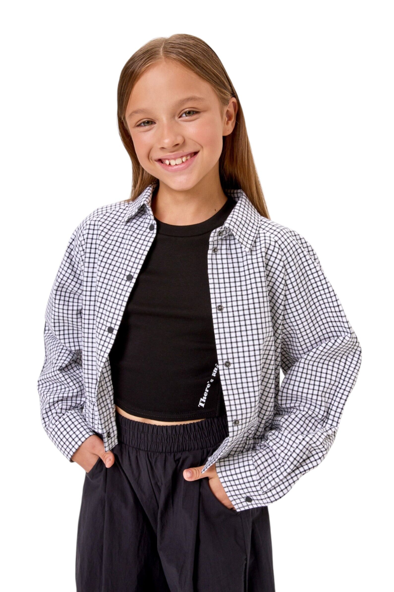 Рубашка дев. АРТ.261117,бел-чер,хл-пэ