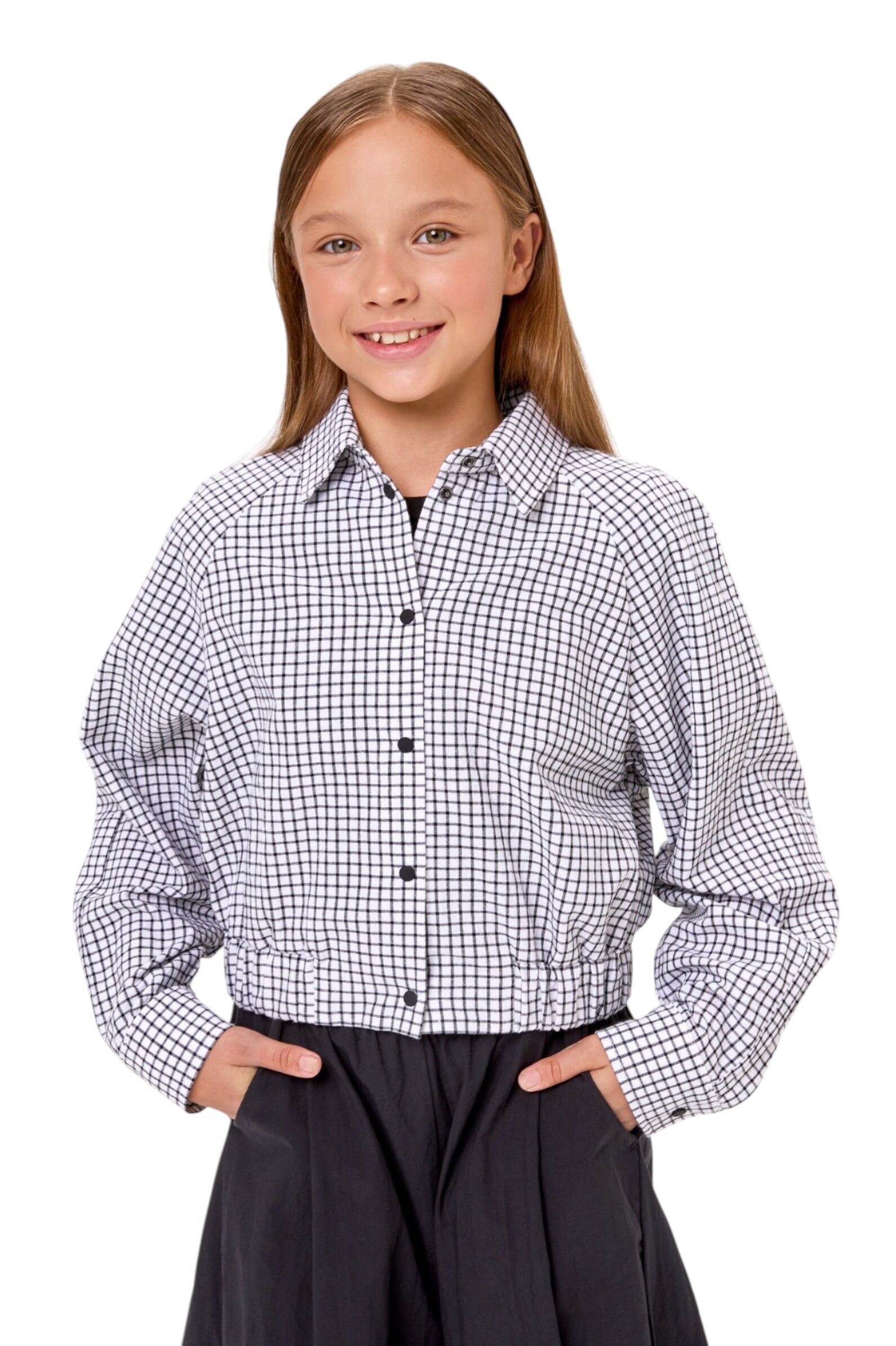 Рубашка дев. АРТ.261117,бел-чер,хл-пэ