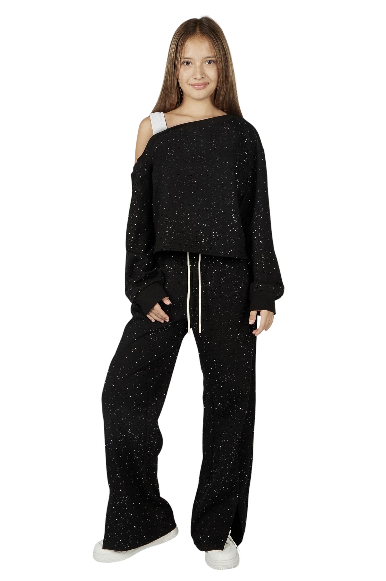 Свитшот дев. АРТ.G-SW26099,чер,хл-эл